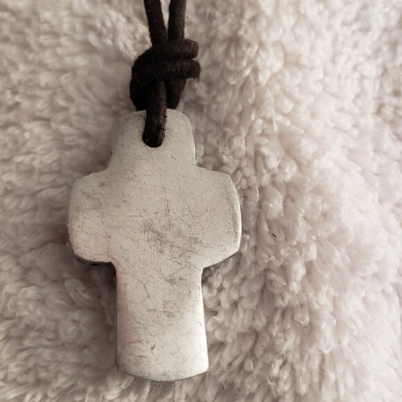 Metal Cross Leather Necklace Sparkly Cross Bracelet with Semi-Precious Stone - Picture 4 of 10